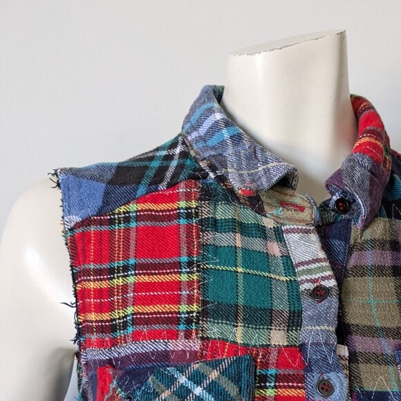 We The Free - "Lost in Plaid" Patchwork Crochet Sleeveless Shirt - Size S - Picture 2 of 9